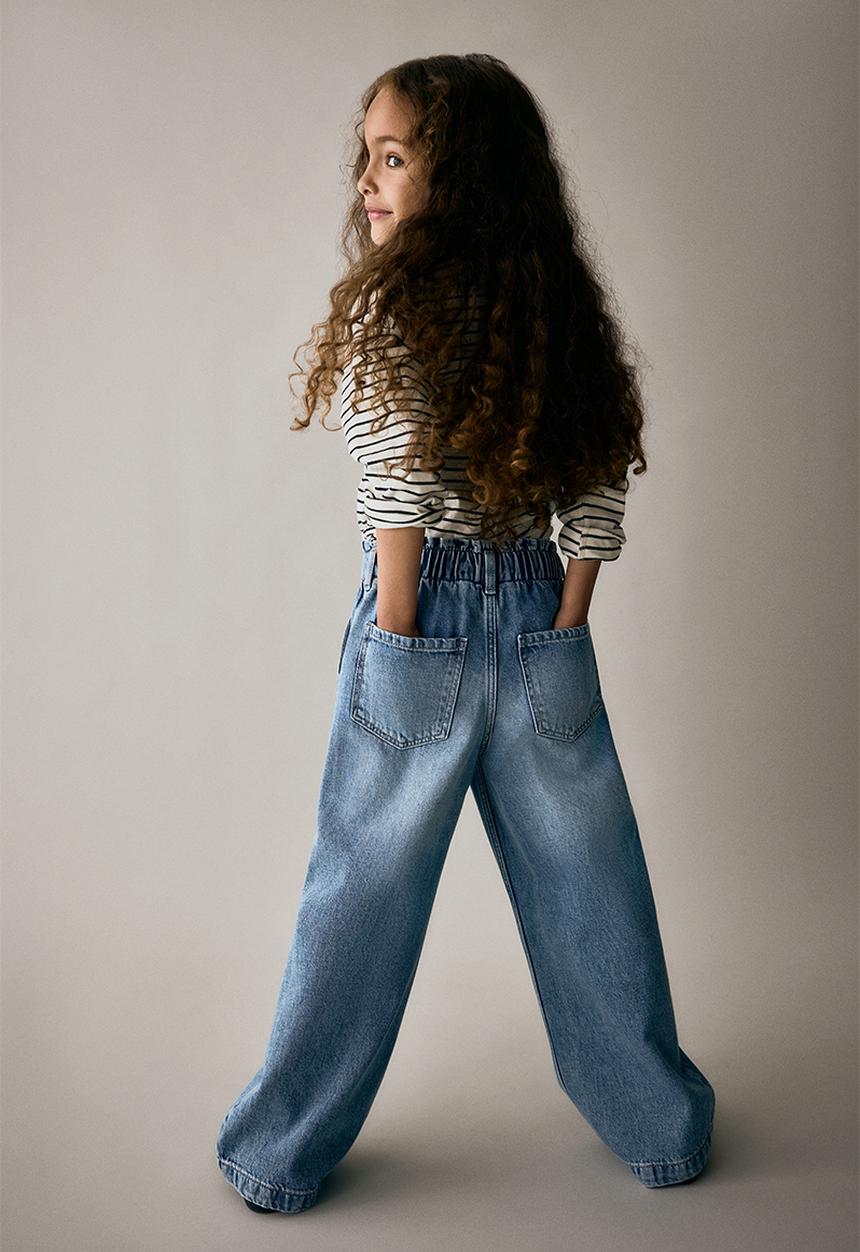 H&M - Wide leg paper bag jeans - denim blue