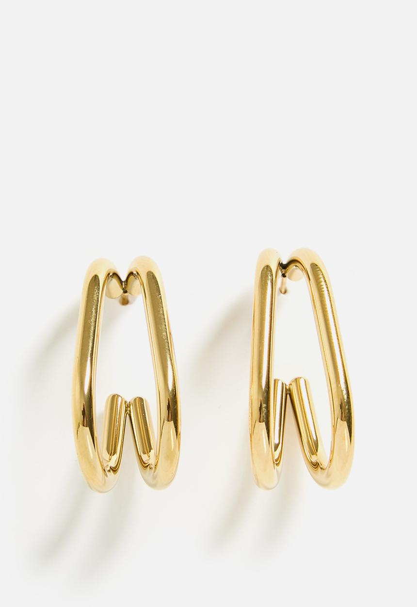 Zoe on Trend - Modern Double-Barrel Hoop Earrings - Gold