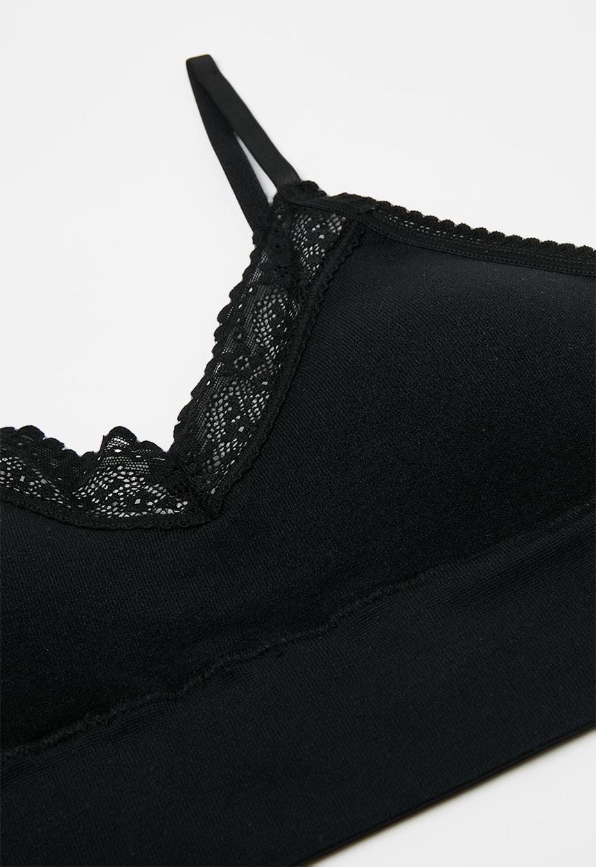 Cotton On - Seamless Longline Lace Trim Bralette 2Pk - Black/White
