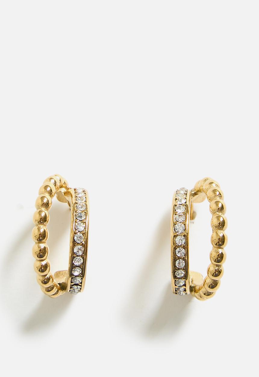Zoe on Trend - Trendy Bead And Stone Hoop Earrings - Gold