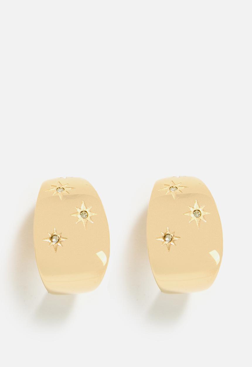 Zoe on Trend - Stone-Set Star Design Hoop Earrings - Gold