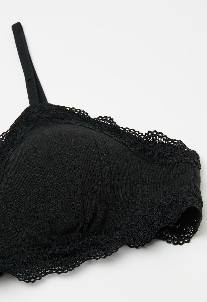 Cotton On - Organic Cotton Lace Triangle Padded Bralette 2Pk - Black/Butterscotchmarle