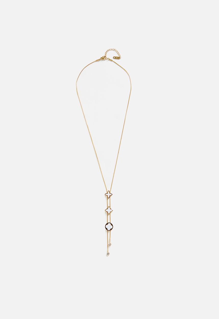 Zoe on Trend - Stylish Clover Lariat Necklace - Gold