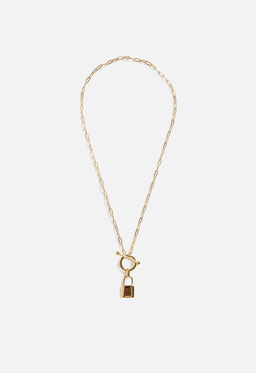 Zoe on Trend - Trendy Padlock And Fob Necklace - Gold