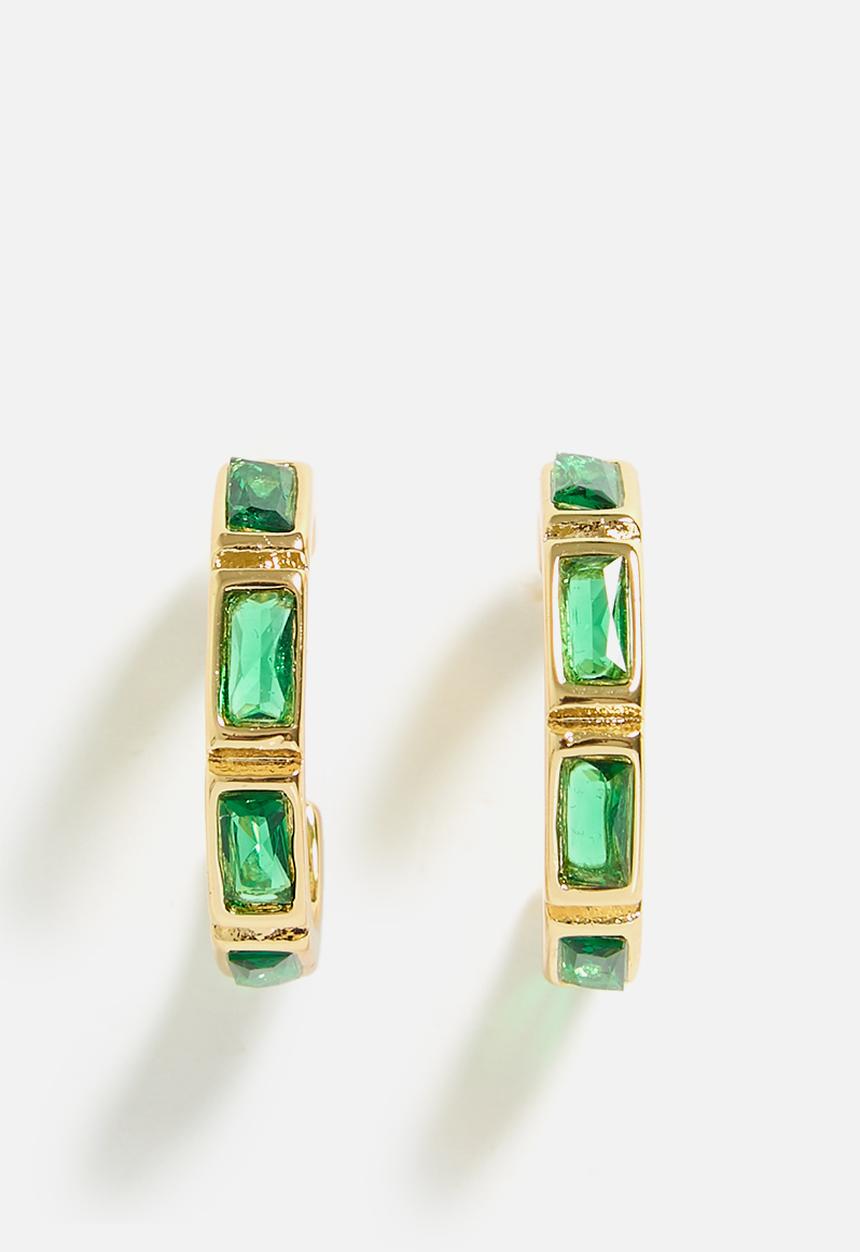 Zoe on Trend - Stylish Stone-Set Hoop Earrings - Gold