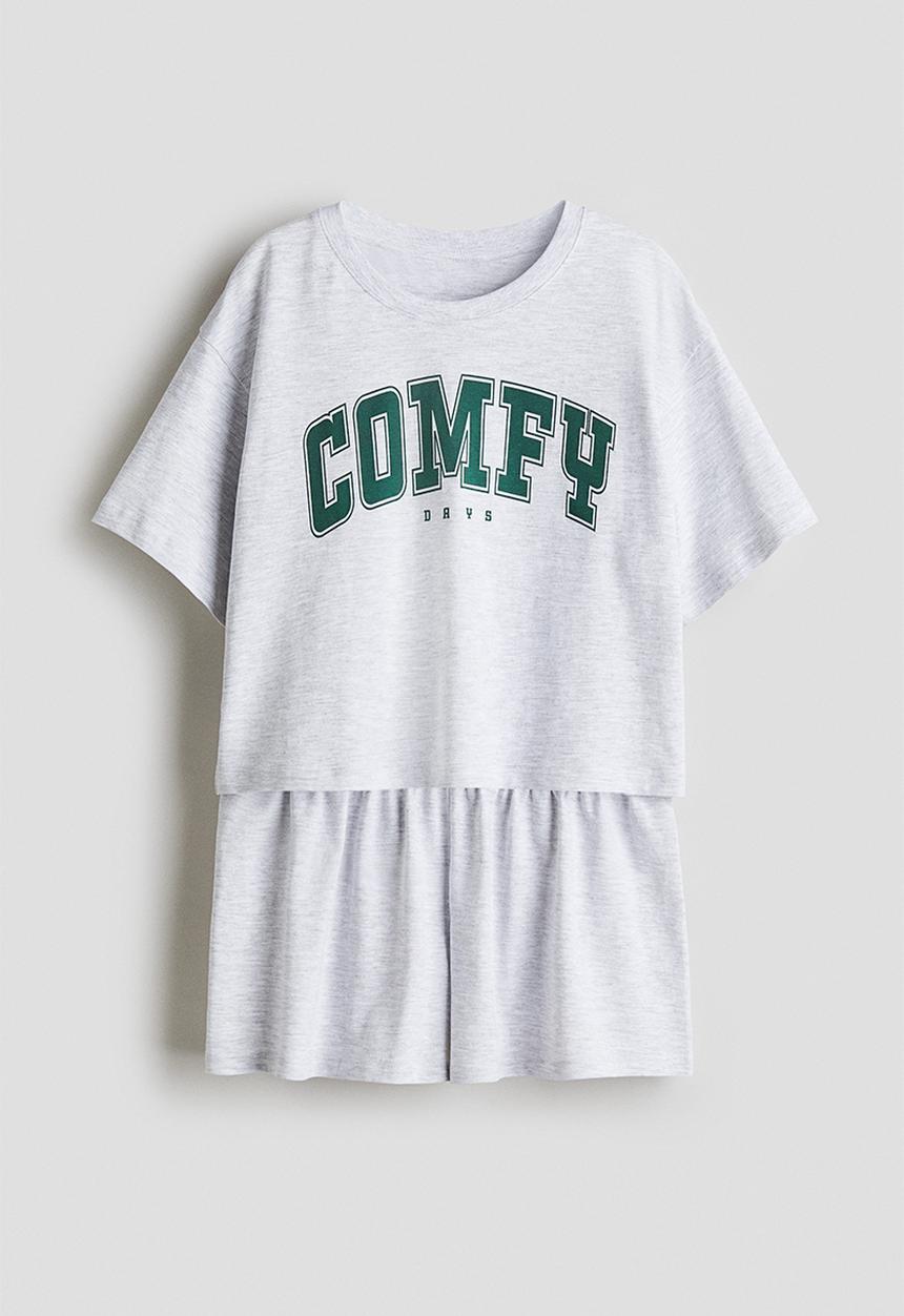 H&M - Cotton pyjamas - light grey marl comfy days