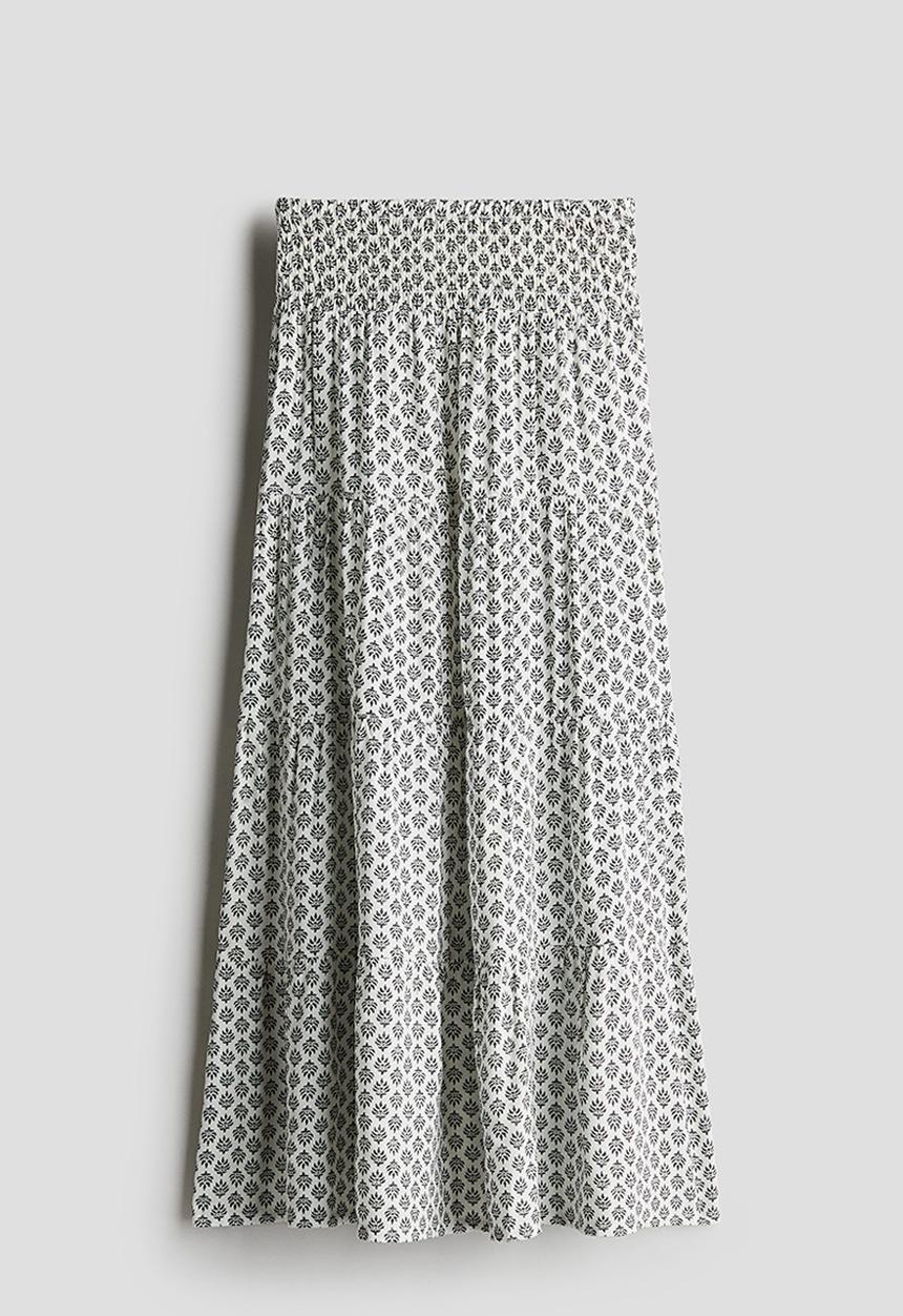 H&M - Smocked tiered skirt - white & dark grey