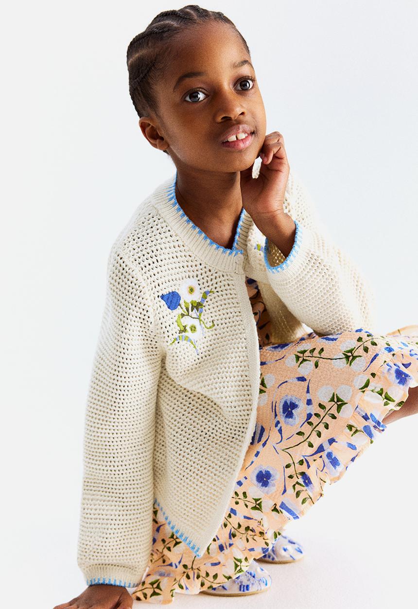 H&M - Crochet-look cardigan - cream flowers