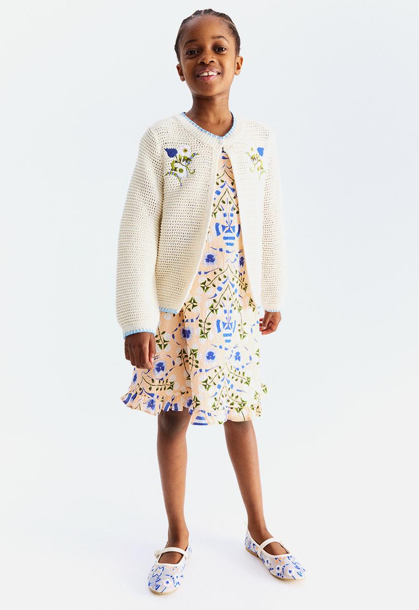 H&M - Crochet-look cardigan - cream flowers