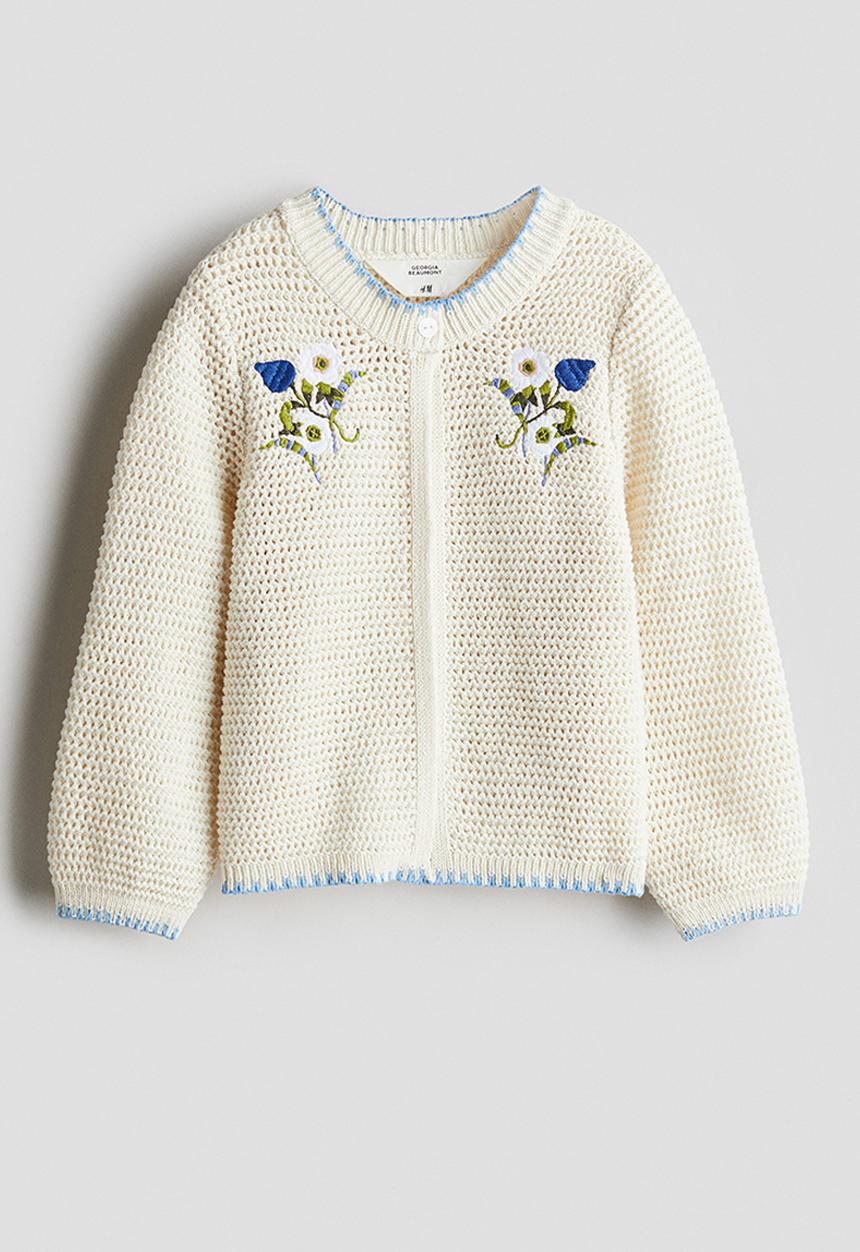 H&M - Crochet-look cardigan - cream flowers