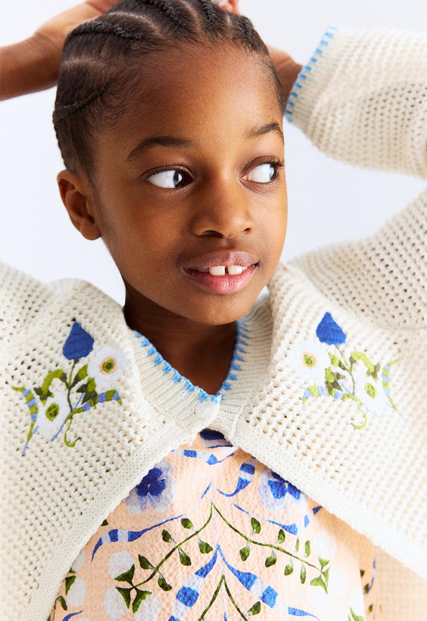 H&M - Crochet-look cardigan - cream flowers