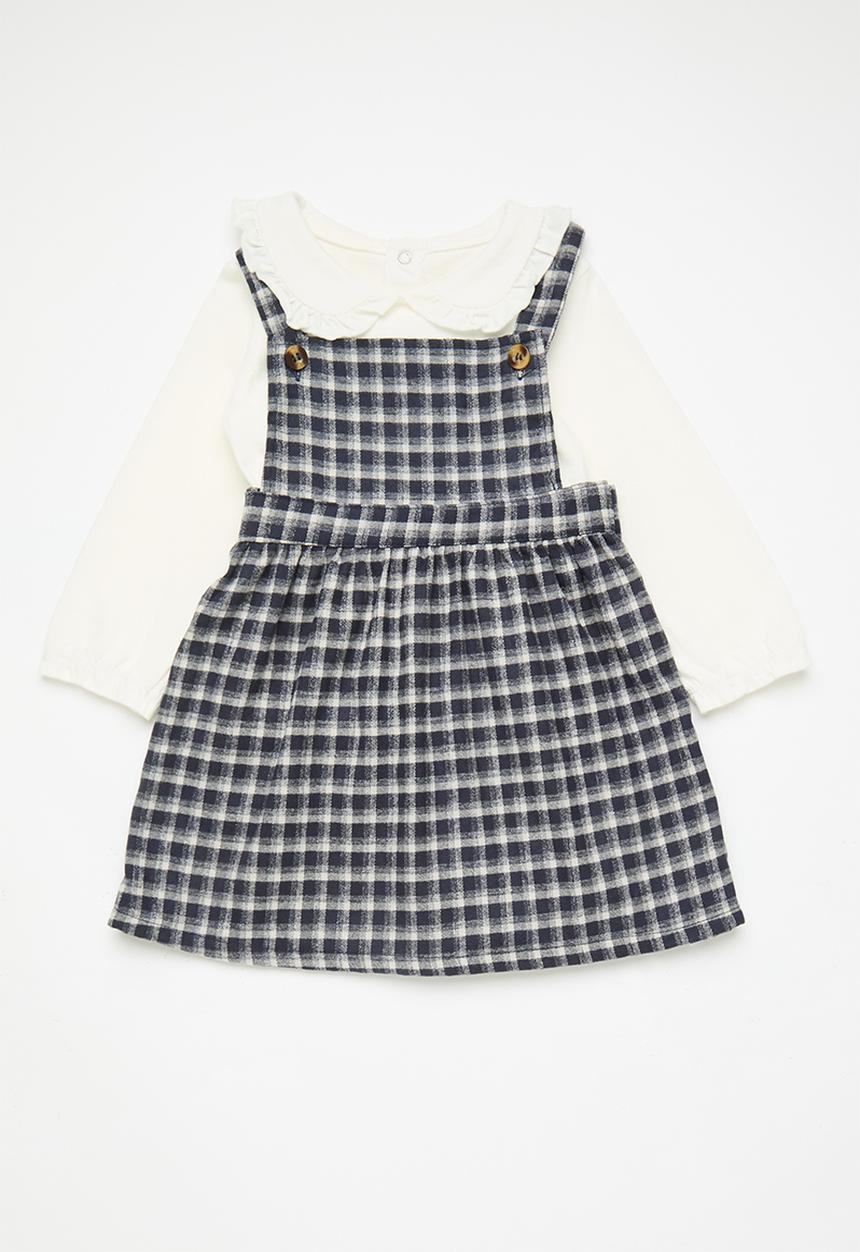 Pop Candy - Pinafore dress and collared tee set - black/white/multi