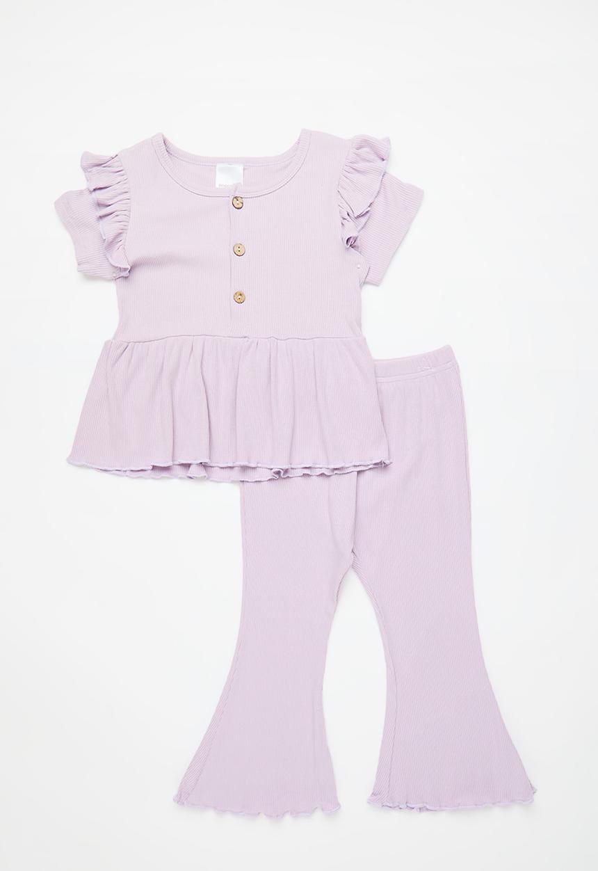 Pop Candy - Peplum tee & flared legging set - light purple