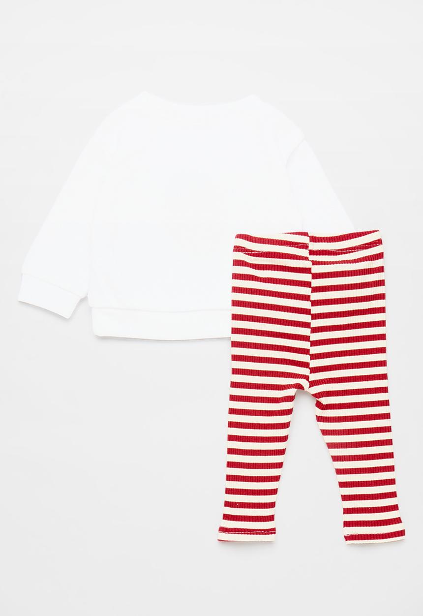 Pop Candy - Strawberry embroidered sweater with leggings - white/red stripes