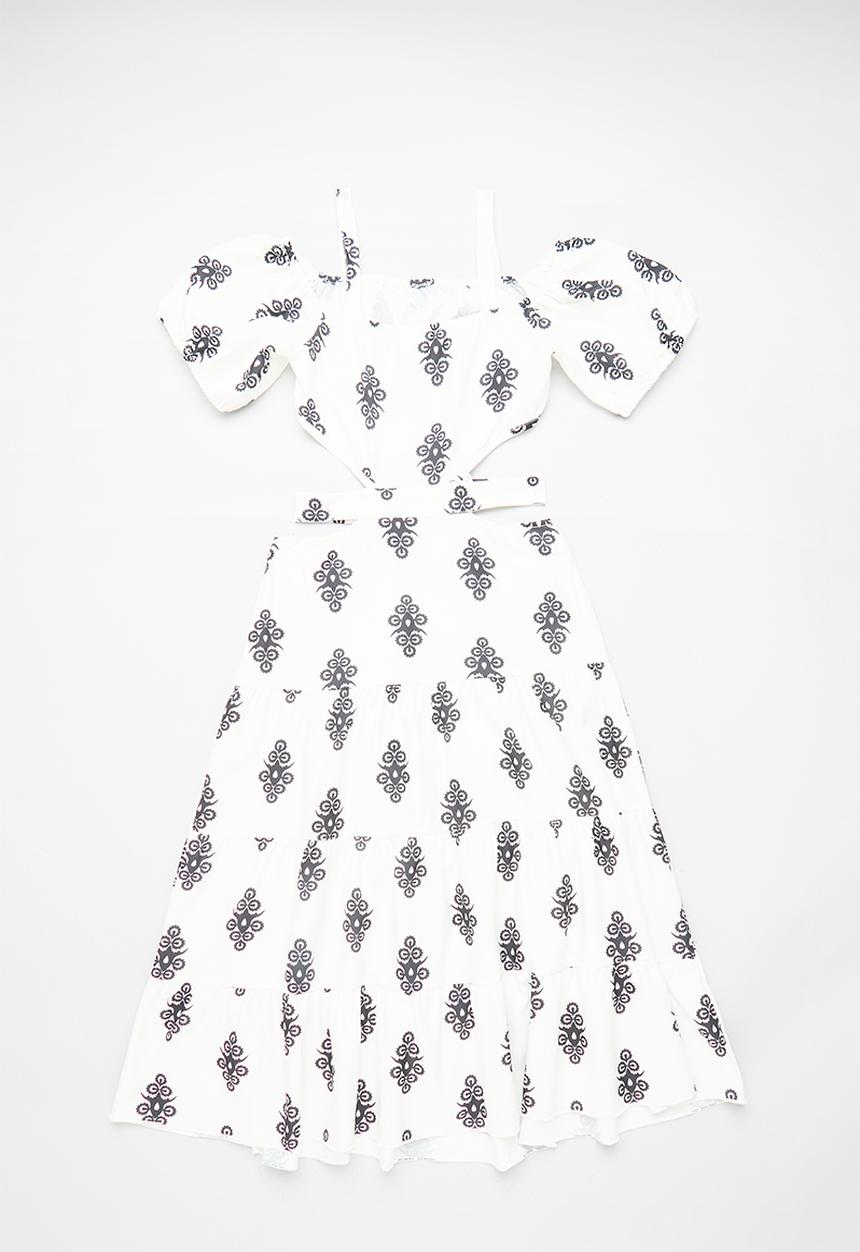 Pop Candy - Side cut-out puff sleeve dress - white/multi