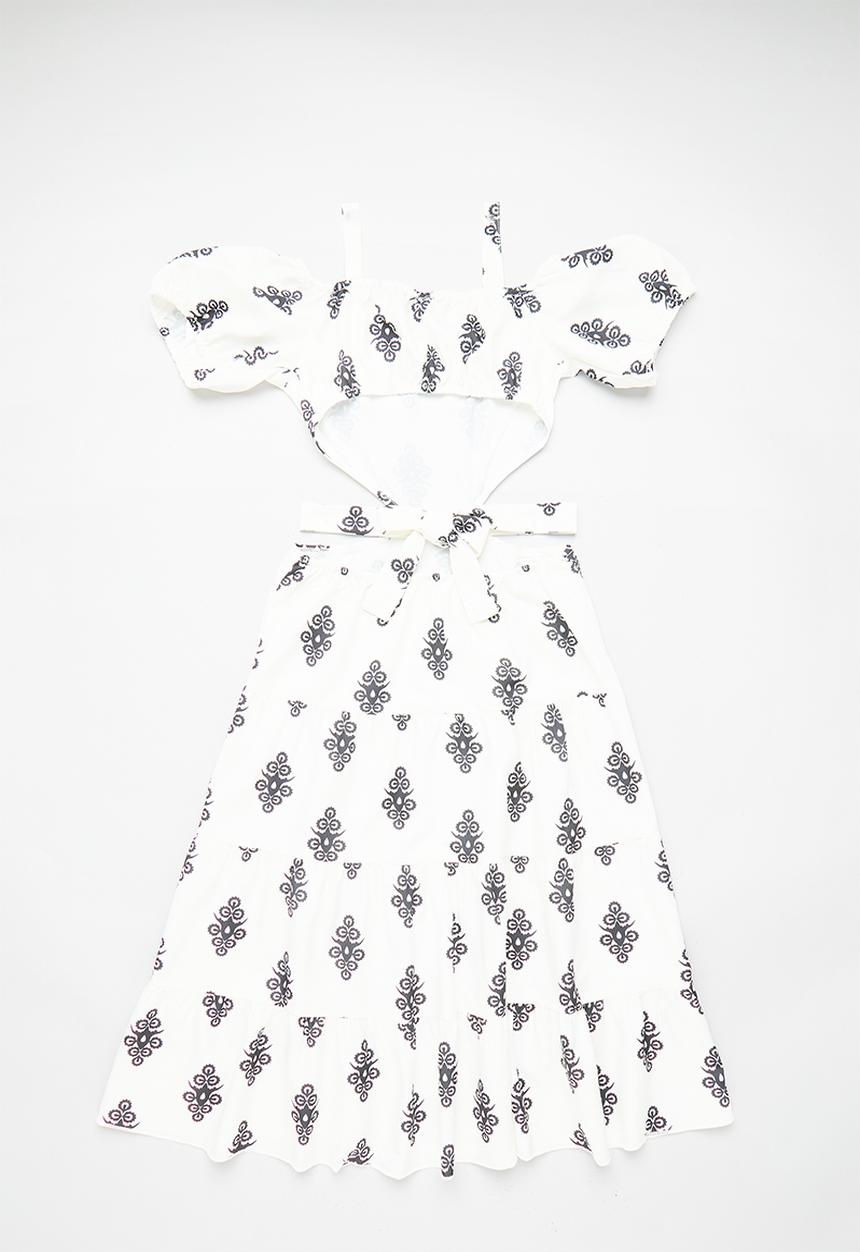 Pop Candy - Side cut-out puff sleeve dress - white/multi
