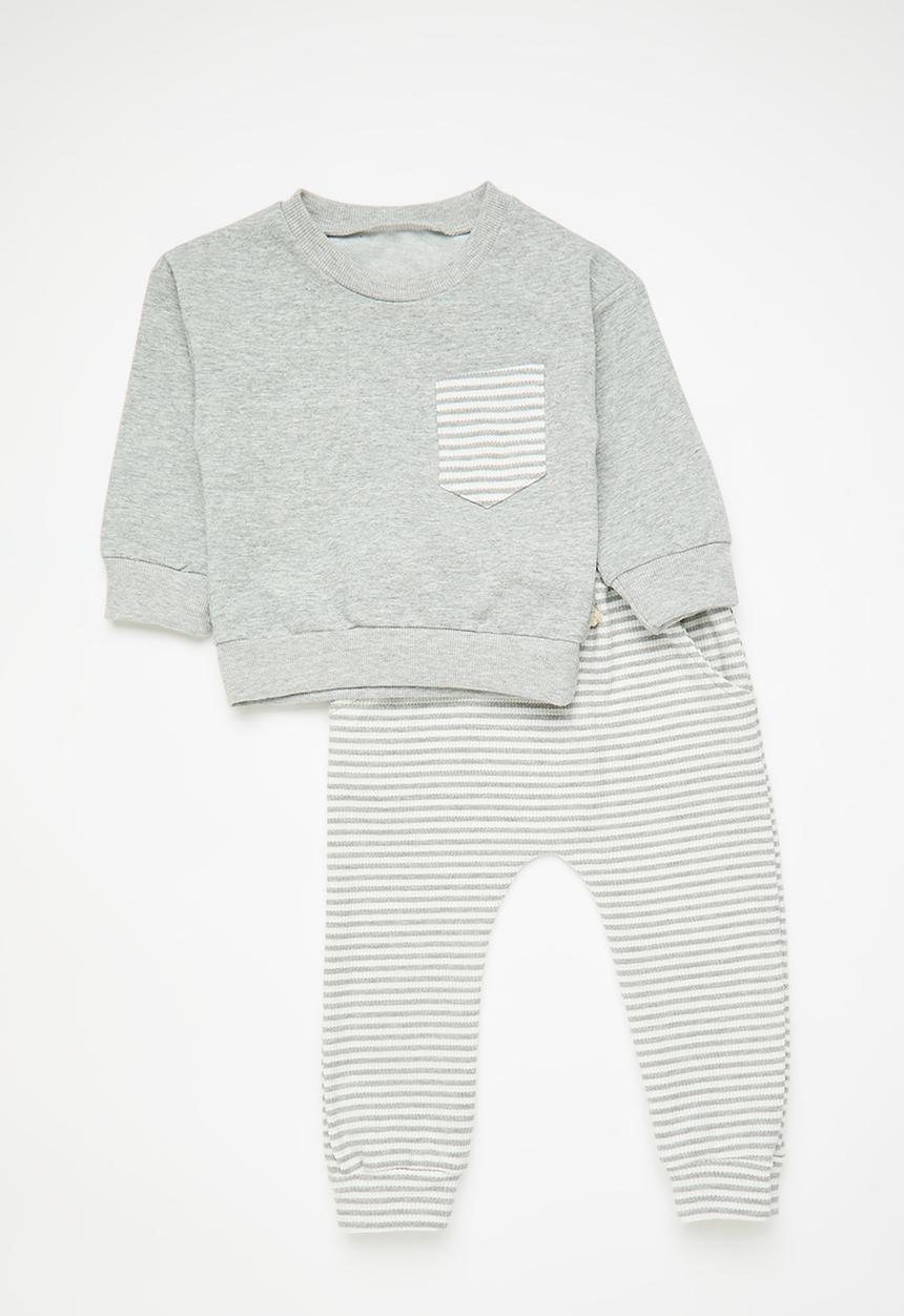 Pop Candy - Contrast pocket sweater with joggers - grey/grey stripe