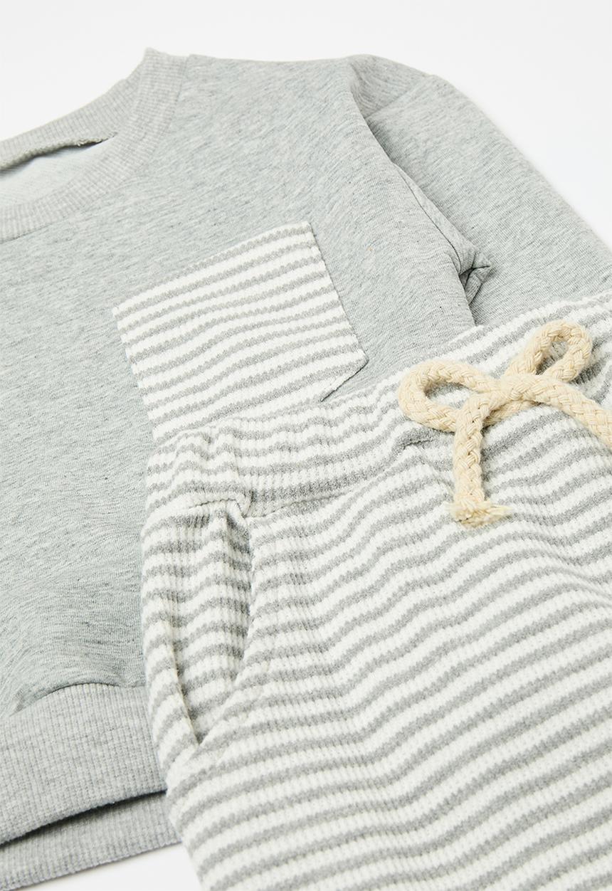 Pop Candy - Contrast pocket sweater with joggers - grey/grey stripe
