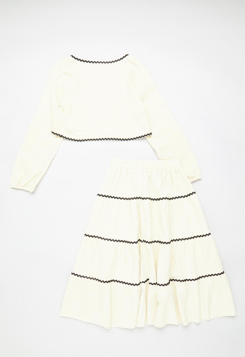 Pop Candy - Tie top & tiered skirt set - cream/black
