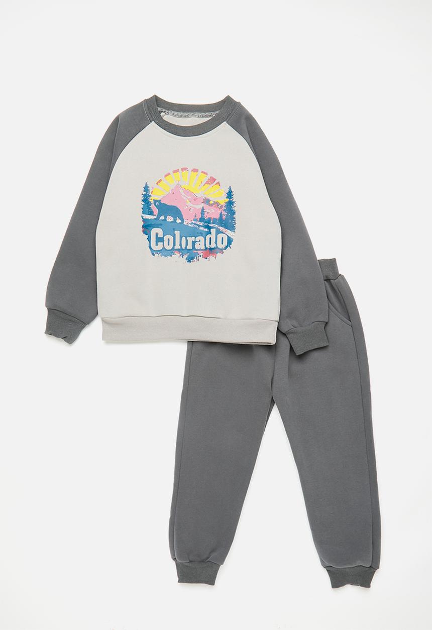 Pop Candy - Placement print raglan sweatshirt with joggers - cool grey/light grey