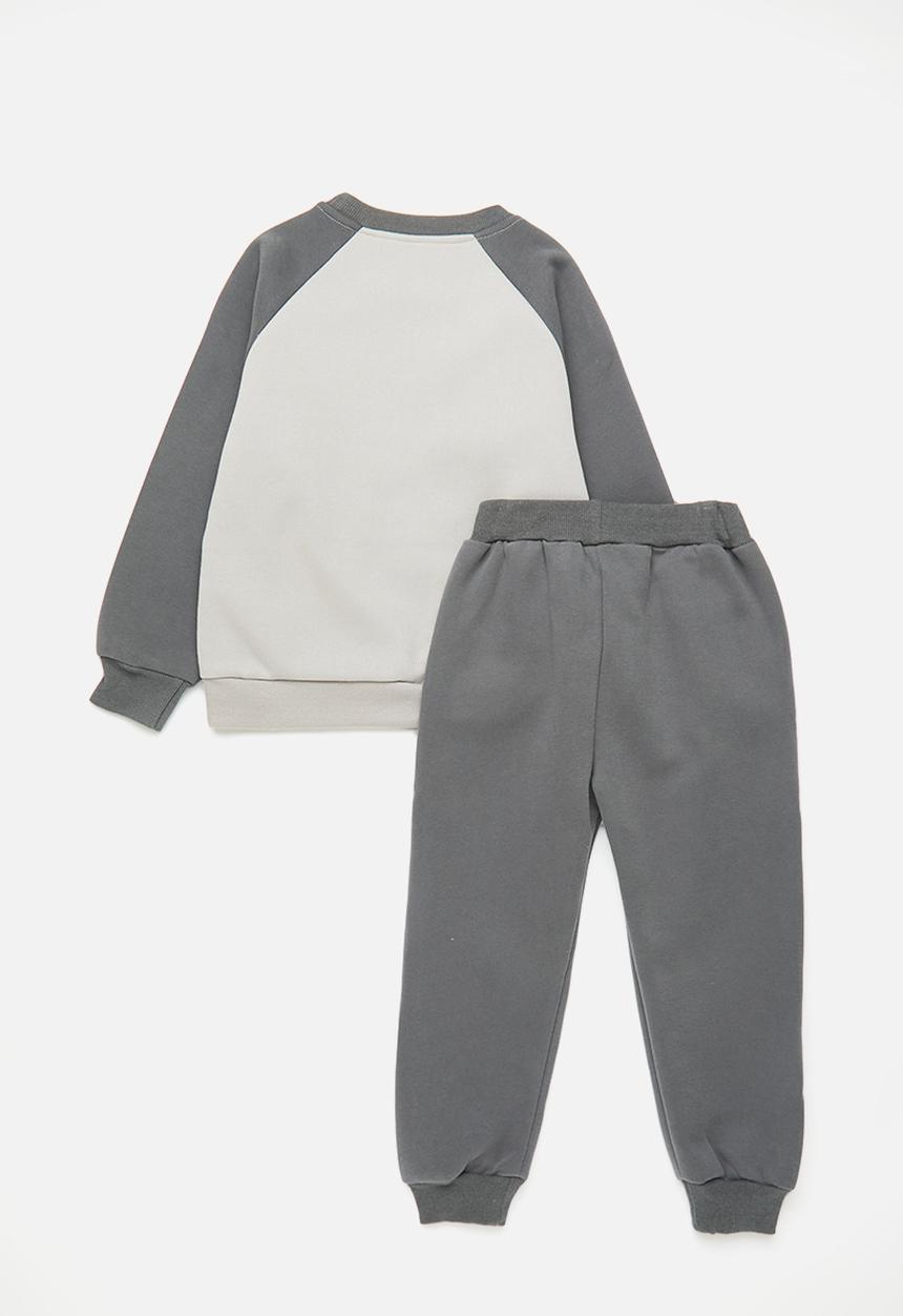 Pop Candy - Placement print raglan sweatshirt with joggers - cool grey/light grey