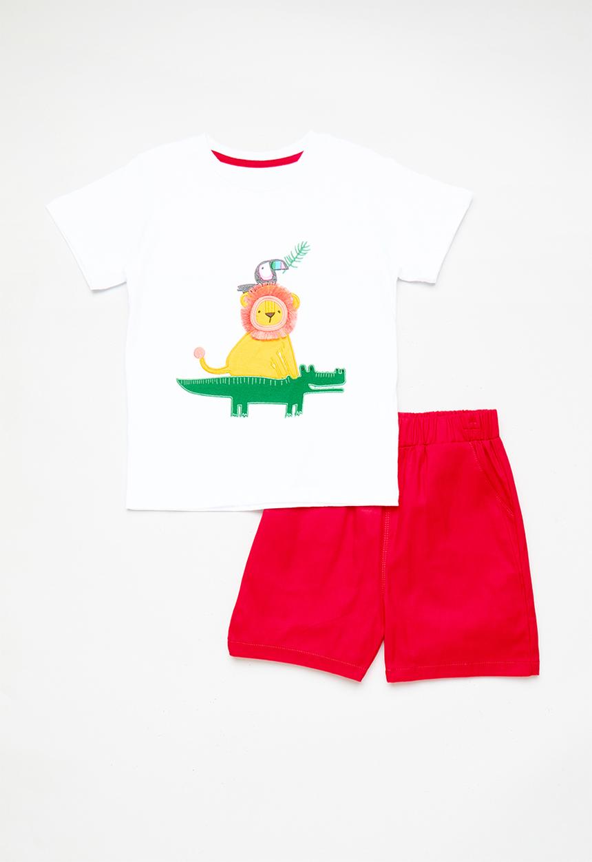 Pop Candy - Mixed media embroidery tee with shorts - white/red