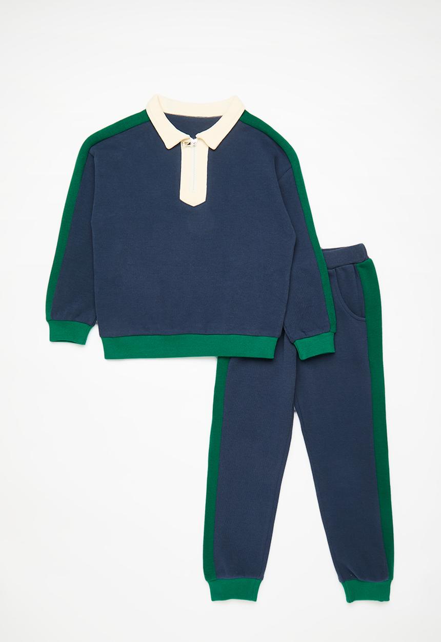 Pop Candy - Sweatset with corduroy collar - navy/green/cream
