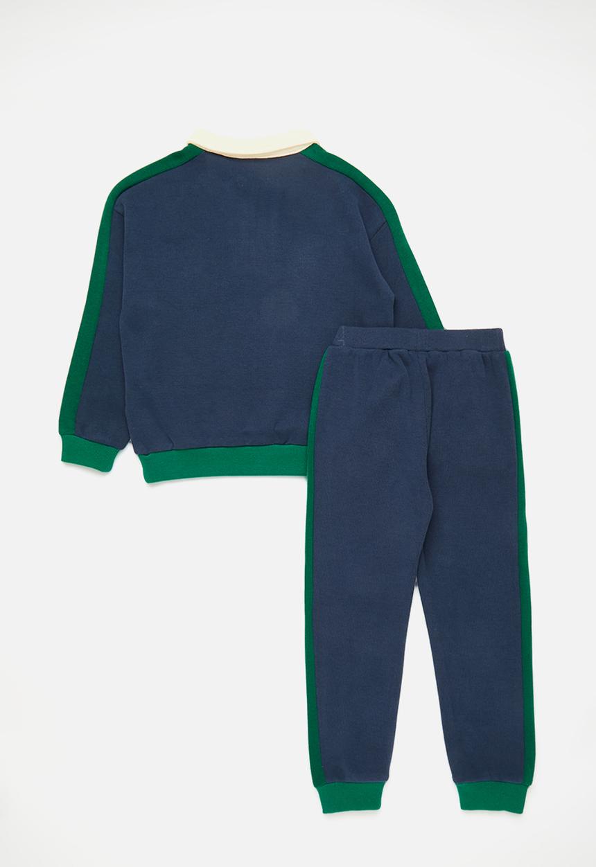 Pop Candy - Sweatset with corduroy collar - navy/green/cream