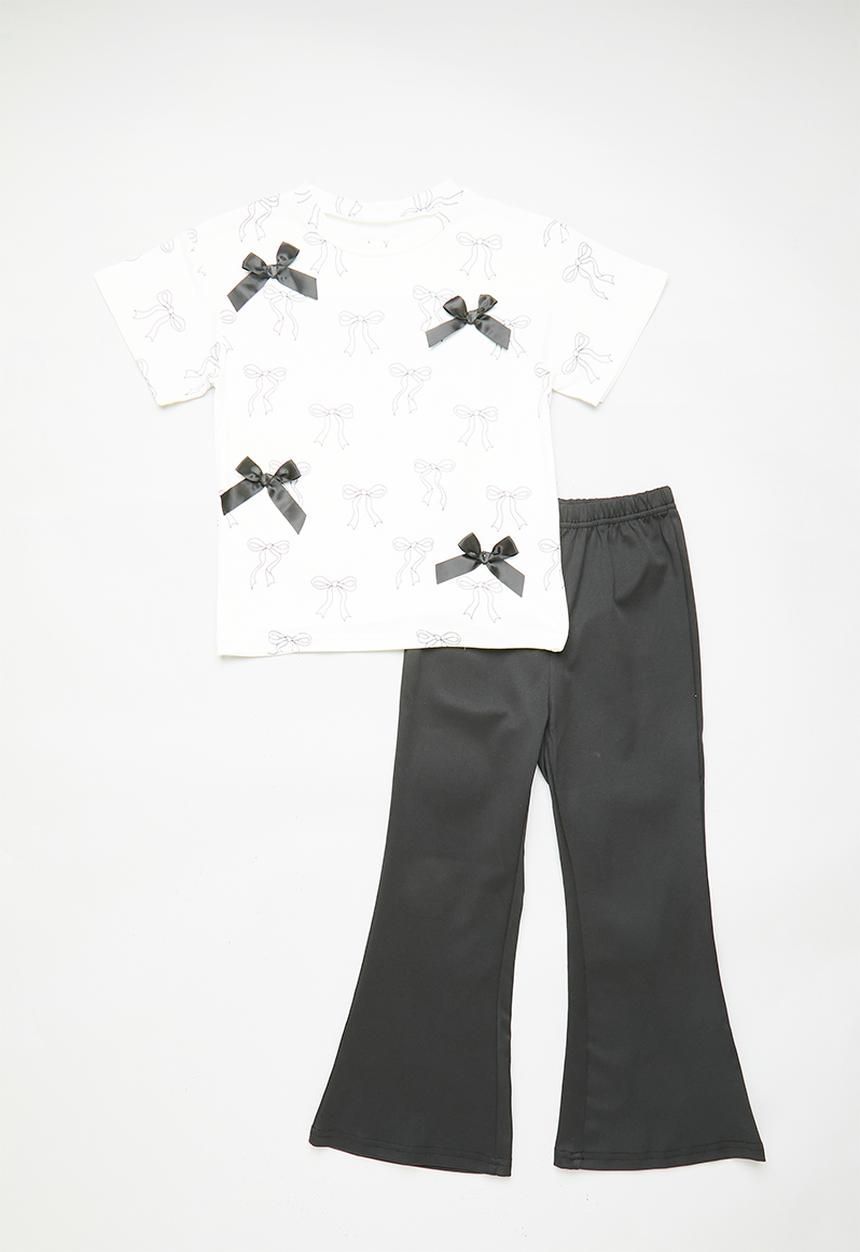 Pop Candy - Bows galore tee with flared leggings - white/black