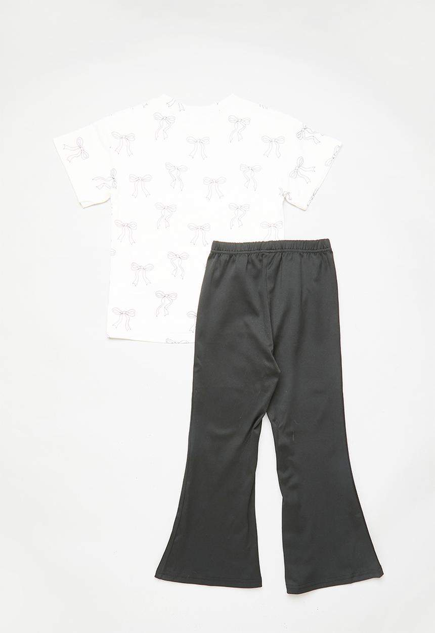 Pop Candy - Bows galore tee with flared leggings - white/black