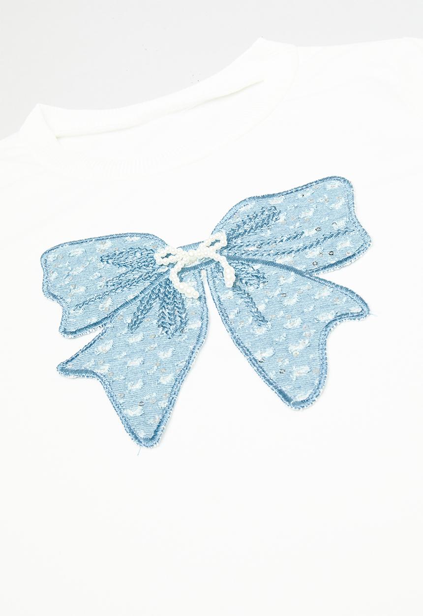 Pop Candy - Long sleeve tee & cargo pants set - white/blue/bow
