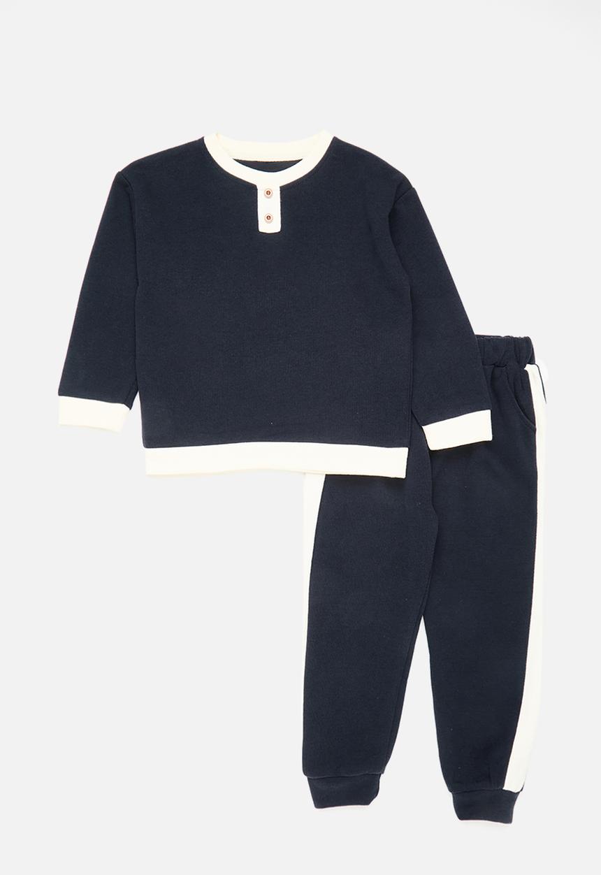 Pop Candy - Henley-style sweater with sweatpants - dark navy/white