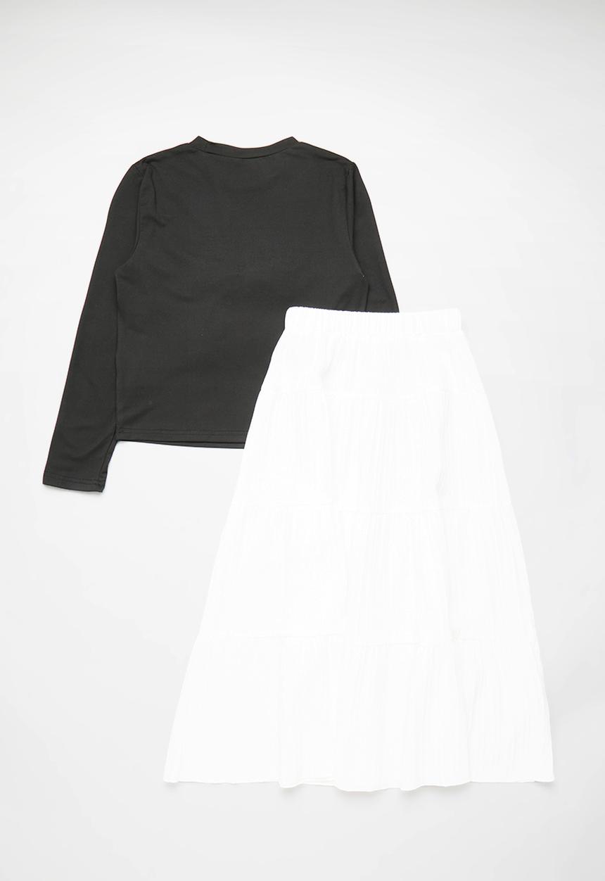 Pop Candy - Long sleeve tee & tiered maxi skirt - black/white/bow