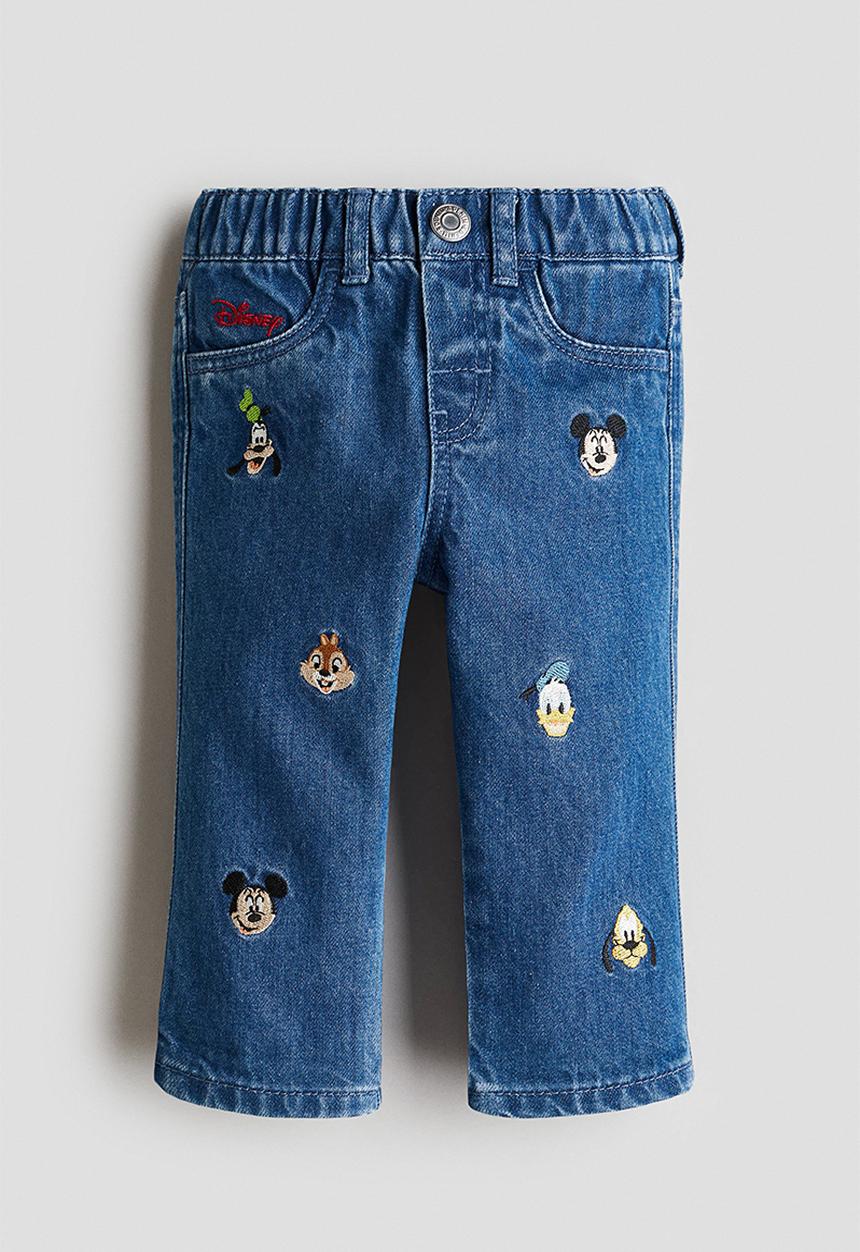 H&M - Embroidery-detail jeans - denim blue mickey mouse