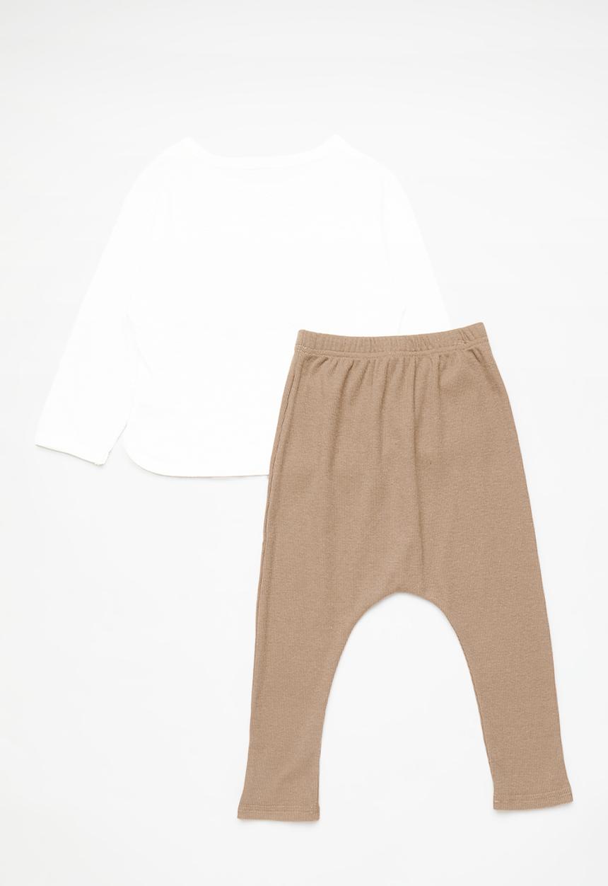 Pop Candy - Long sleeve tee and leggings - white/brown/bear