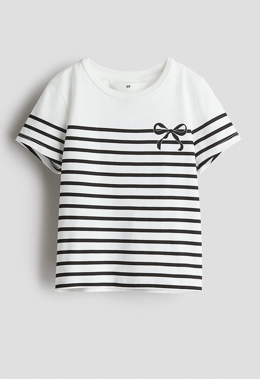H&M - Print-motif t-shirt - white & black striped 