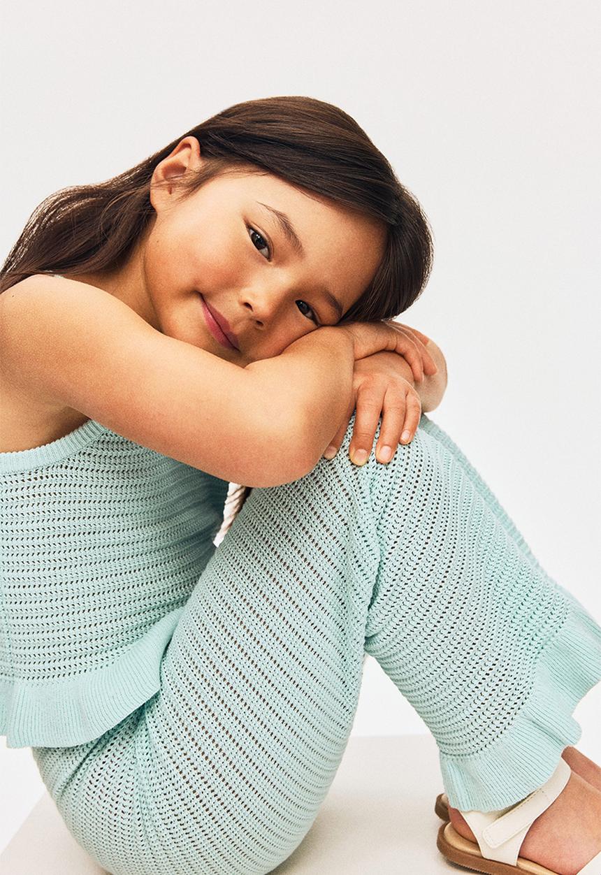 H&M - Cotton-knit strappy top - light turquoise
