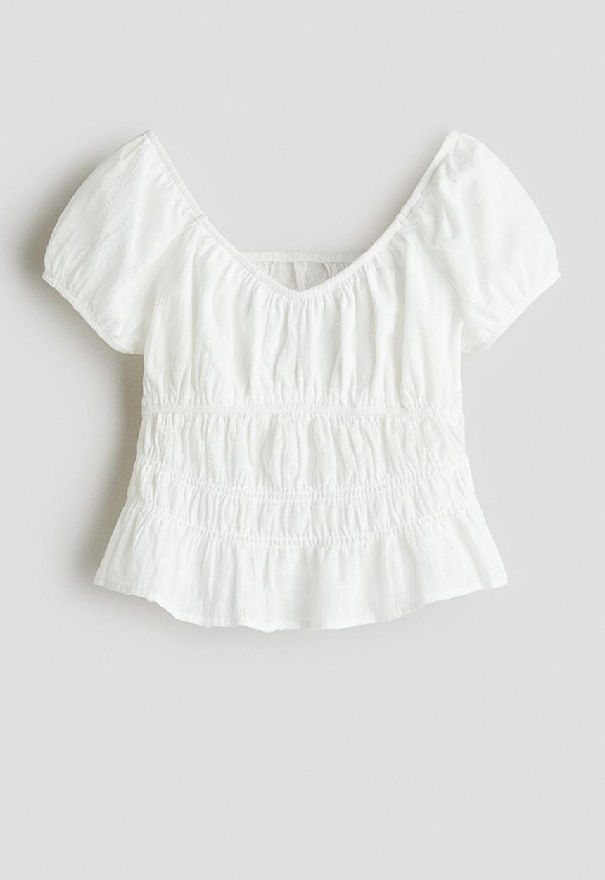 H&M - Smocked cotton blouse - white