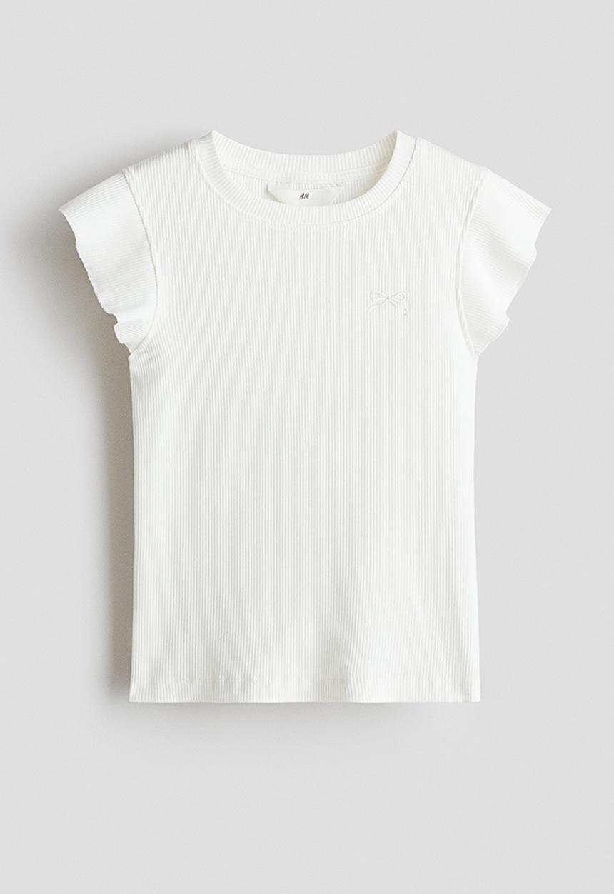 H&M - Ribbed flutter-sleeved top - white