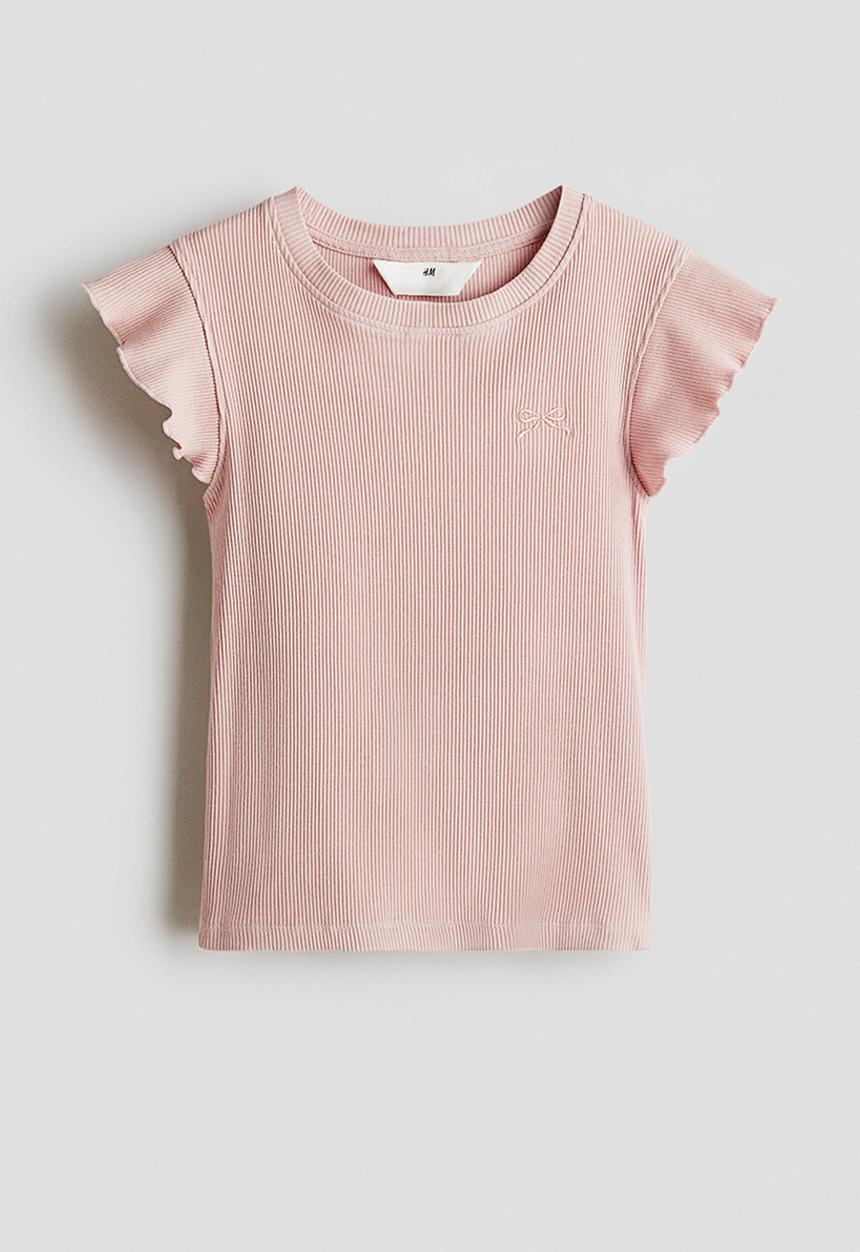 H&M - Ribbed flutter-sleeved top - light pink