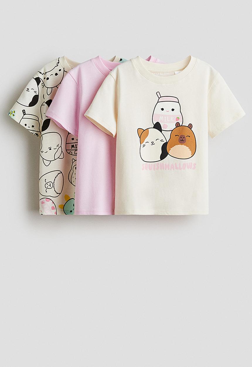 H&M - 3-pack printed jersey tops - cream/squishmallows 