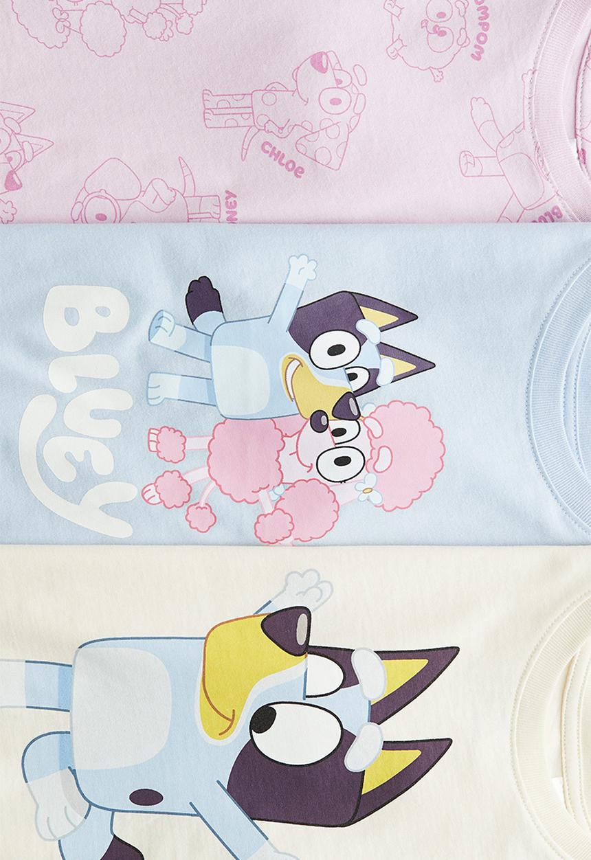 H&M - 3-pack printed jersey tops - light pink/bluey