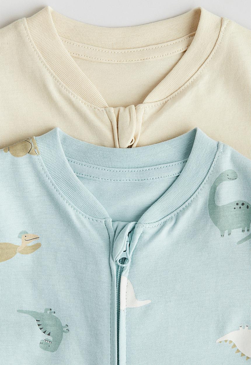 H&M - 2-pack cotton sleepsuits -  light blue/dinosaurs