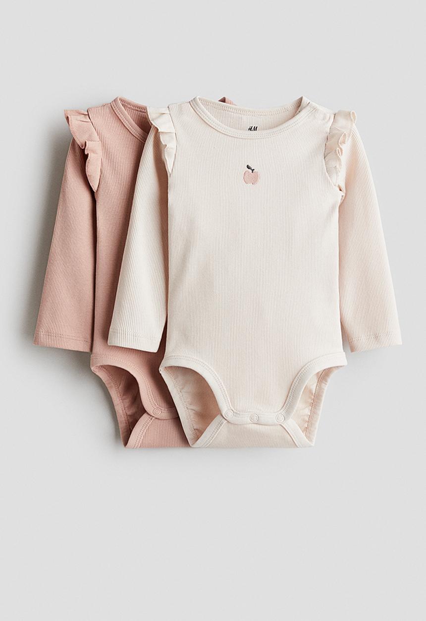 H&M - 2-pack long-sleeved bodysuits - light pink/apple