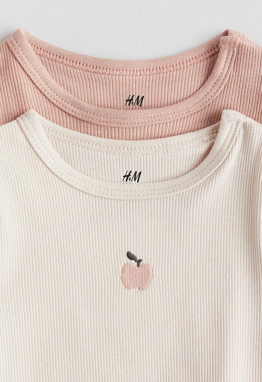 H&M - 2-pack long-sleeved bodysuits - light pink/apple