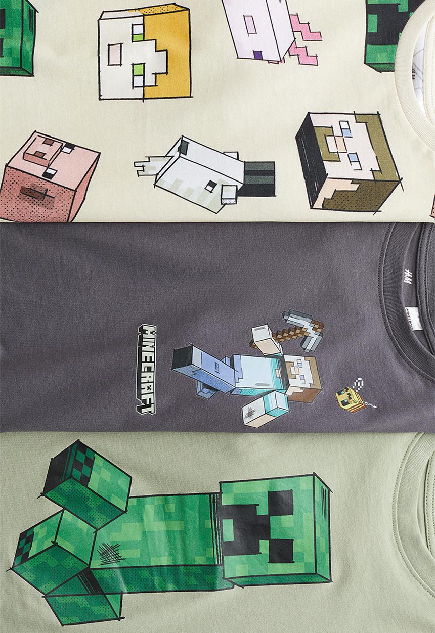 H&M - 3-pack printed T-shirts - dark grey/minecraft