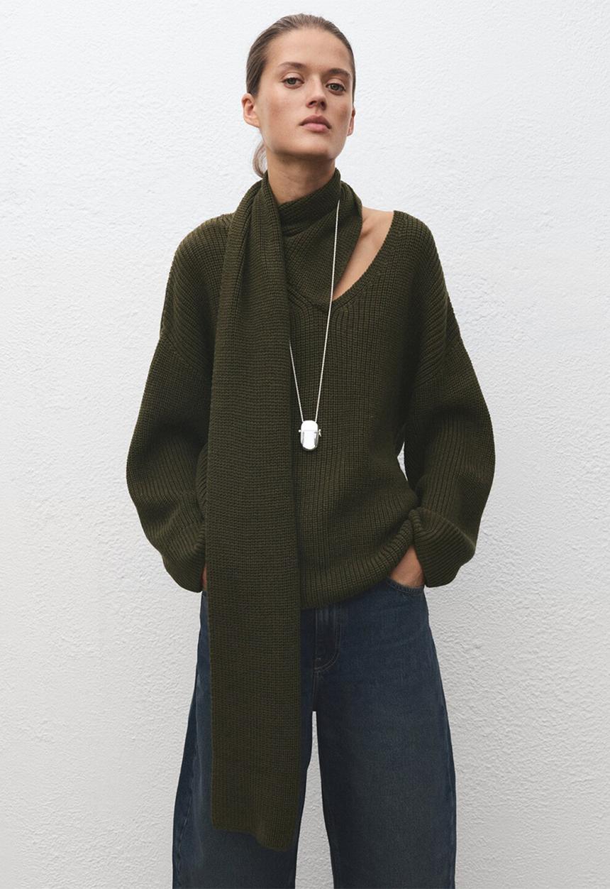 MANGO - Sweater scarfu - green