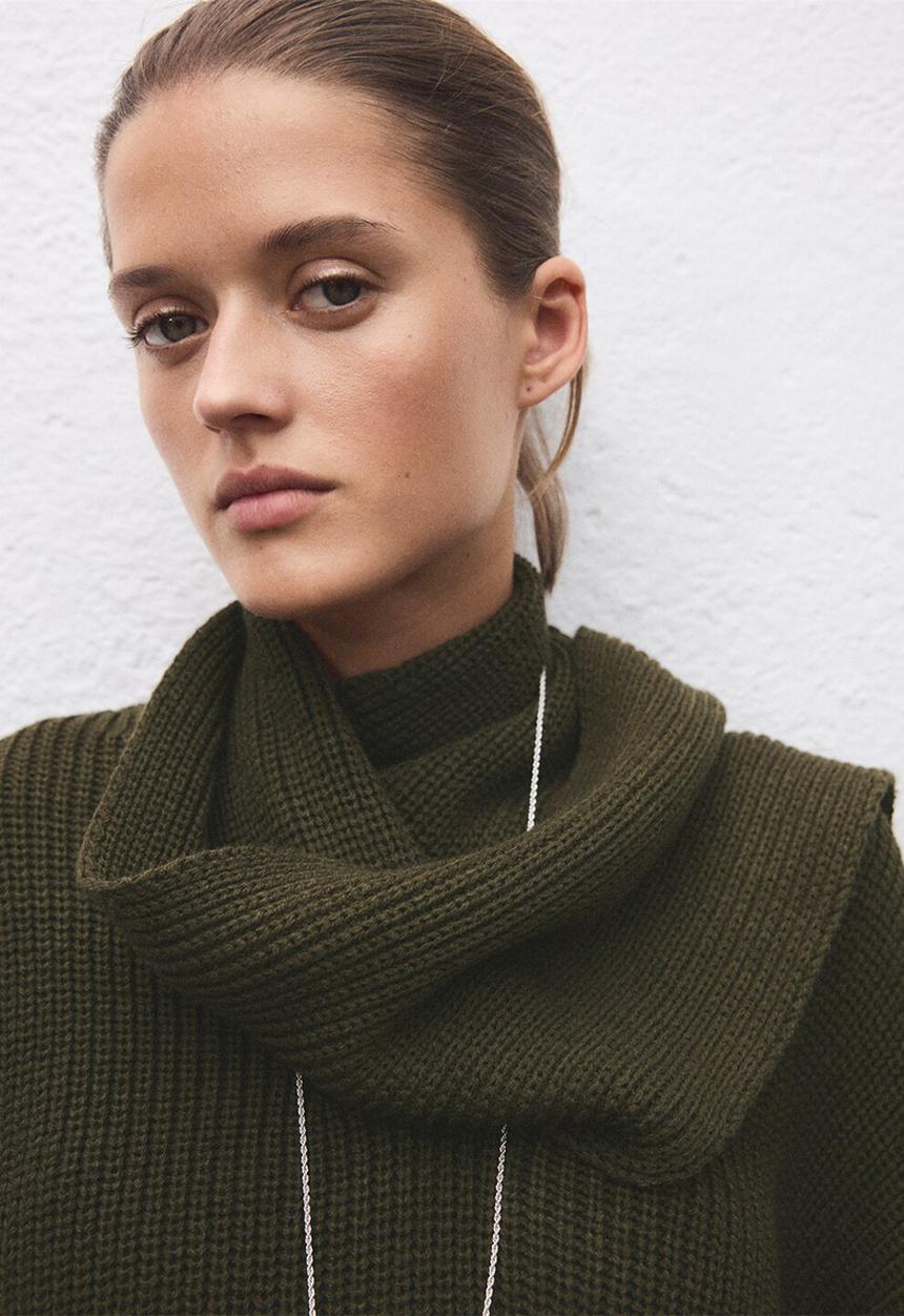 MANGO - Sweater scarfu - green