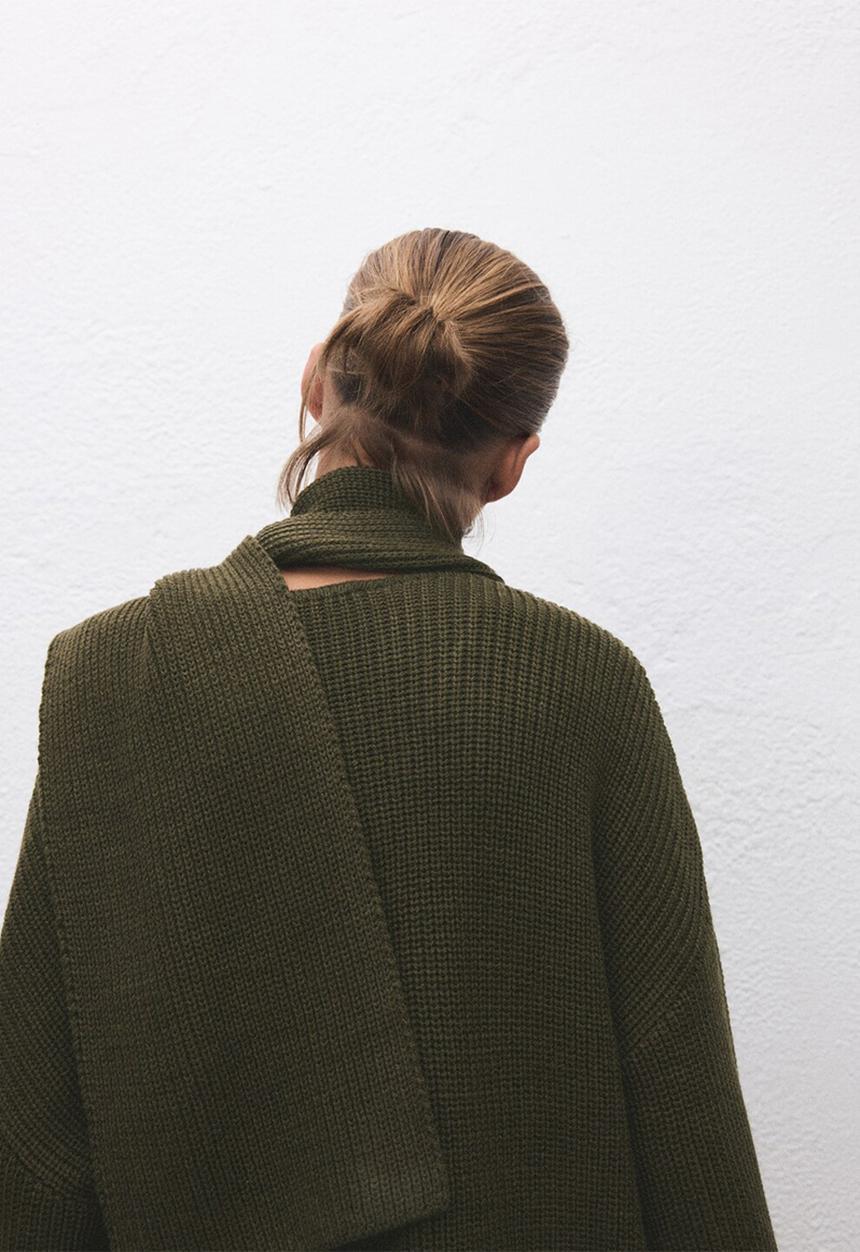MANGO - Sweater scarfu - green