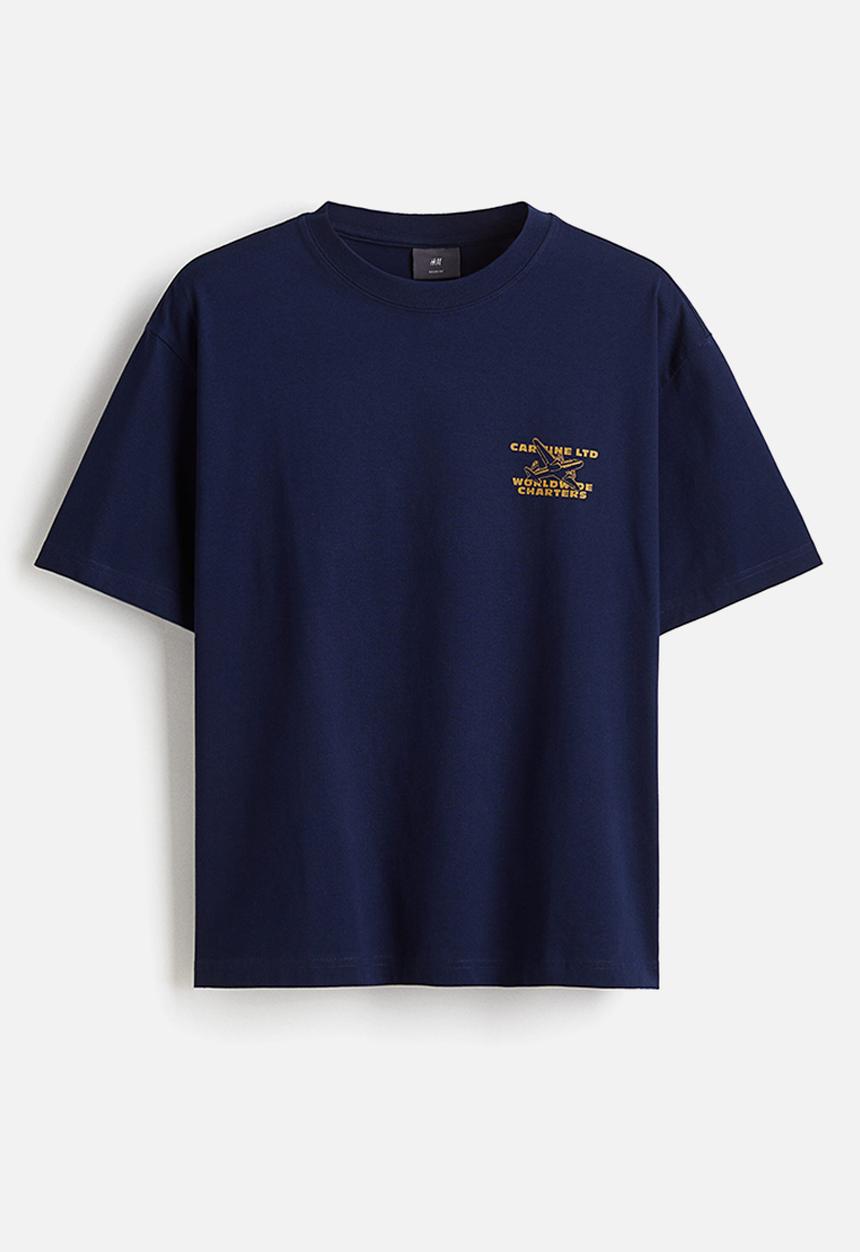 H&M - Loose fit printed T-shirt - navy blue carmine ltd